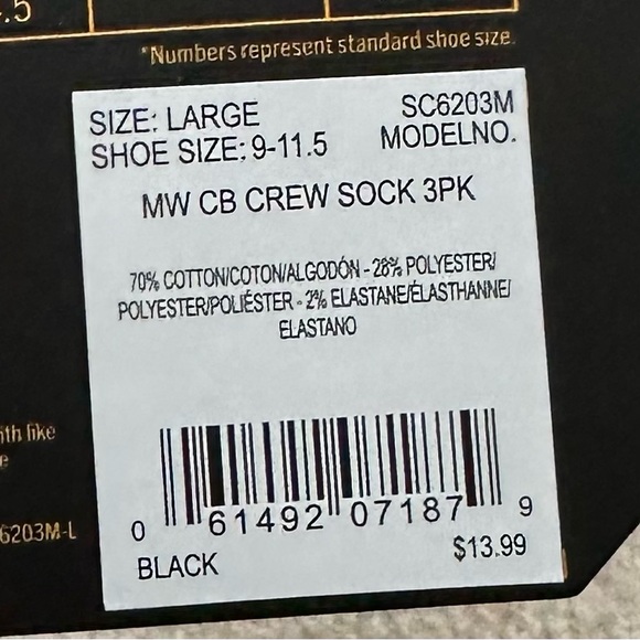 Carhartt Men’s mid weight Cotton blend crew socks, black size 9-11.5 New! - Picture 8 of 8